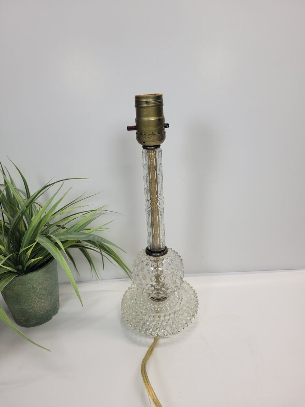 Vintage Clear Hobnail Glass Boudoir Lamp 1940s Art Deco Candlestick Vanity Light